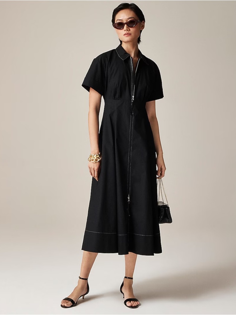 NWT J.Crew Zip-Up Shirt-Dress in Cotton Poplin Size 18 Black